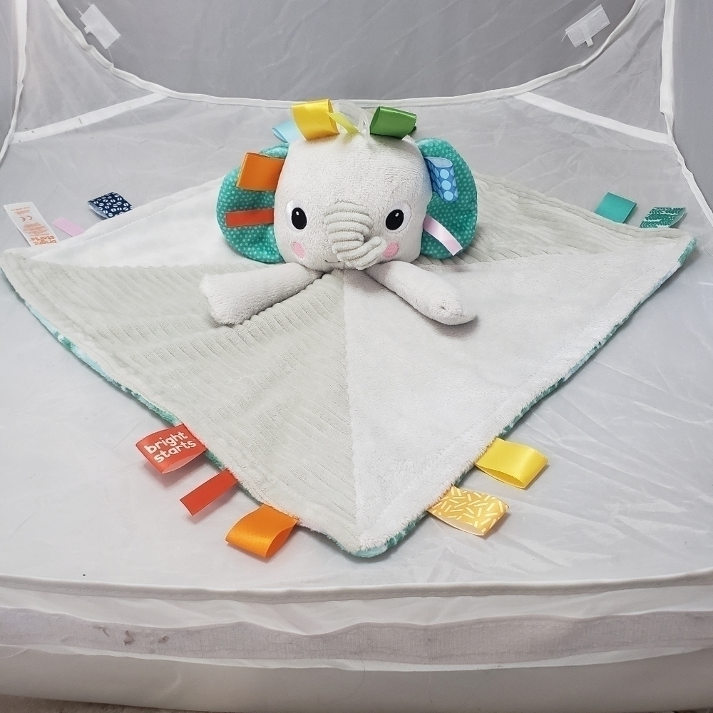 Bright Starts Cuddle‘nTags Elephant Taggie Lovie Lovey Baby Comfort Blanket EUC